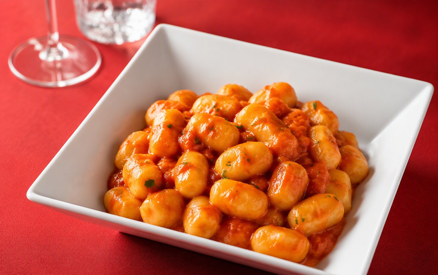 Gli gnocchi al ragù nella ciotola bianca